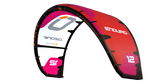 Ozone Enduro V5 kite for freeride, wave, and freestyle. Kitesurfer riding waves with Ozone Enduro V5. Freestyle tricks with Ozone Enduro V5 kite. Ozone Enduro v5 Red.